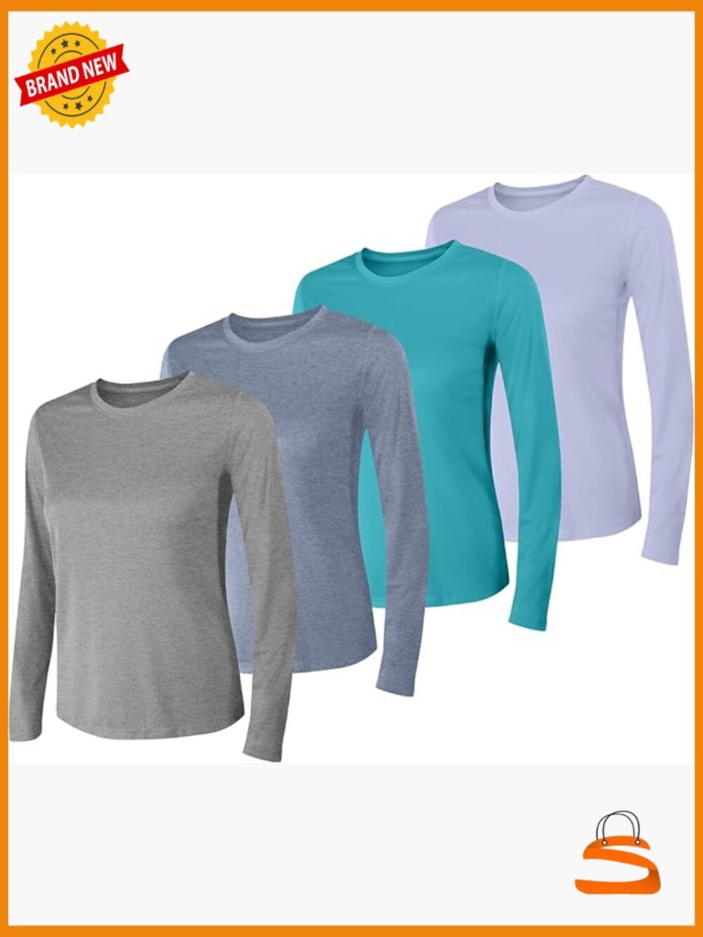 4-Pack Long-Sleeve Performance Tees Moisture-Wicking Crewneck Tops Women's Size